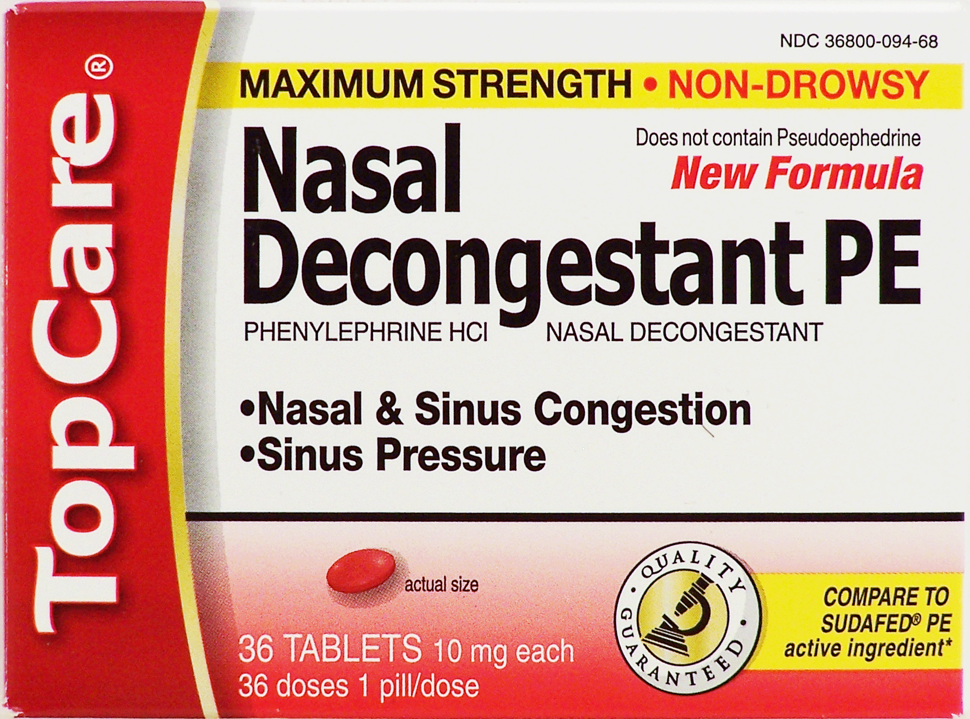 Top Care Nasal Decongestant PE maximum strength nasal decongestant, non-drowsy, 10 mg tablets Full-Size Picture